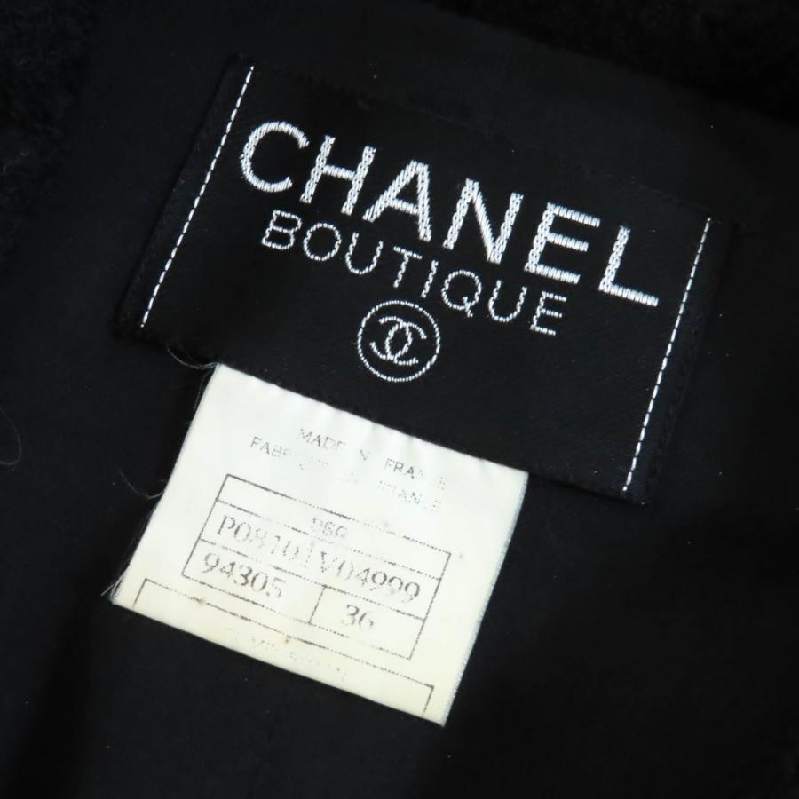 美品△CHANEL シャネル ヴィンテージ 96A P08101 ココマークボタン ベルト付き ウールツイード ショート ジャケット ブラック 36 正規品の画像