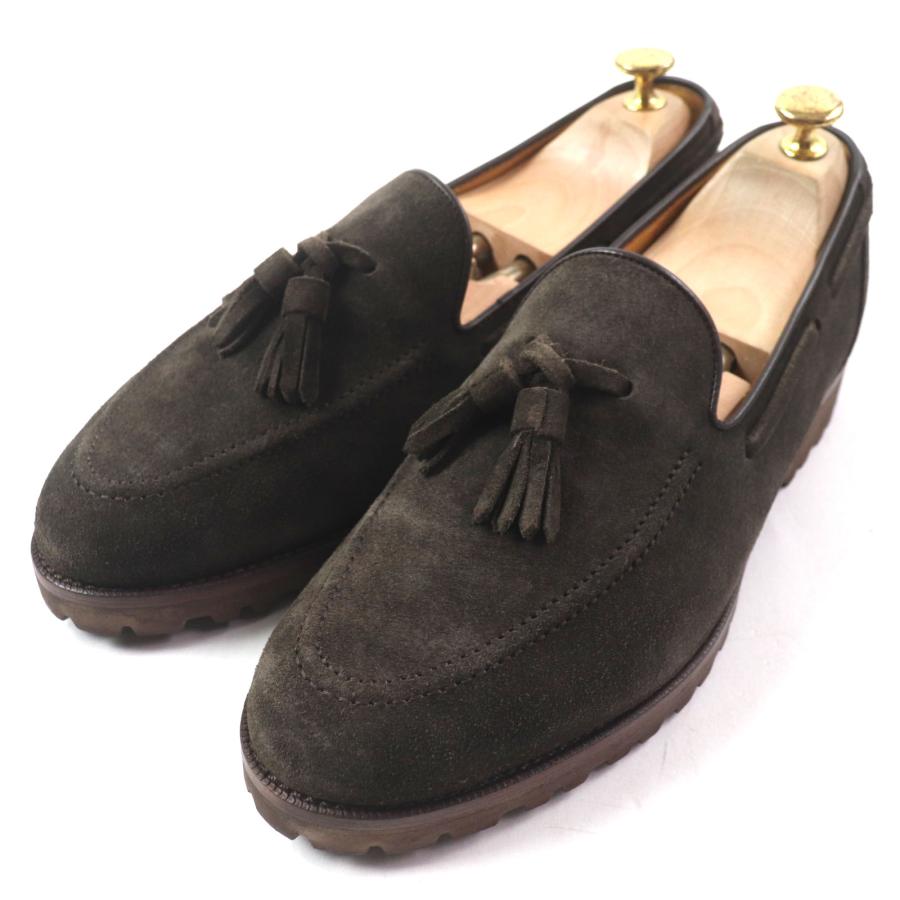 極美品▼SPIGOLA スピーゴラ Uチップ スウェードレザー タッセルローファー ダークブラウン 8 箱・保存袋付き メンズ 極美品▽SPIGOLA スピーゴラ Uチップ スウェードレザー タッセル