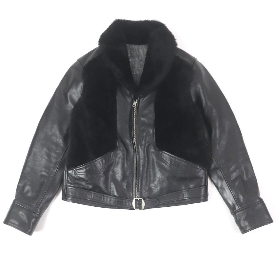 極美品□Dappers ダッパーズ 1141 Shawl Collar Grizzly Jacket ホースハイド ムートン 素材切替 レザー グリズリージャケット 黒 36 極美品□Dappers ダッパーズ 1141 Shawl Collar Grizzly Jacket ホース