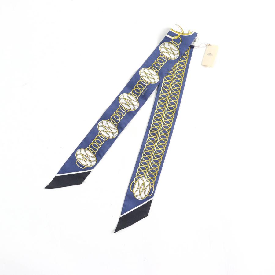 【極美品】エルメスツイリー　リフトプロフィール　ネイビー×ブラック　スカーフ HERMES（エルメス） 極美品☆HERMES ツイリー Lift Profile リフト