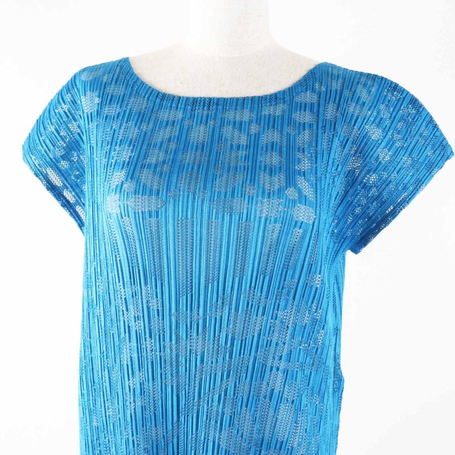 極美品◎PLEATS PLEASE プリーツプリーズ イッセイミヤケ PP51-JT633 カットワークデザイン フレンチスリーブ チュニック ライトブルー 3 日本製 正規品 レディース イッセイミヤケ PLEATS PLEASE プリーツプリーズ チュニック ブルー 極