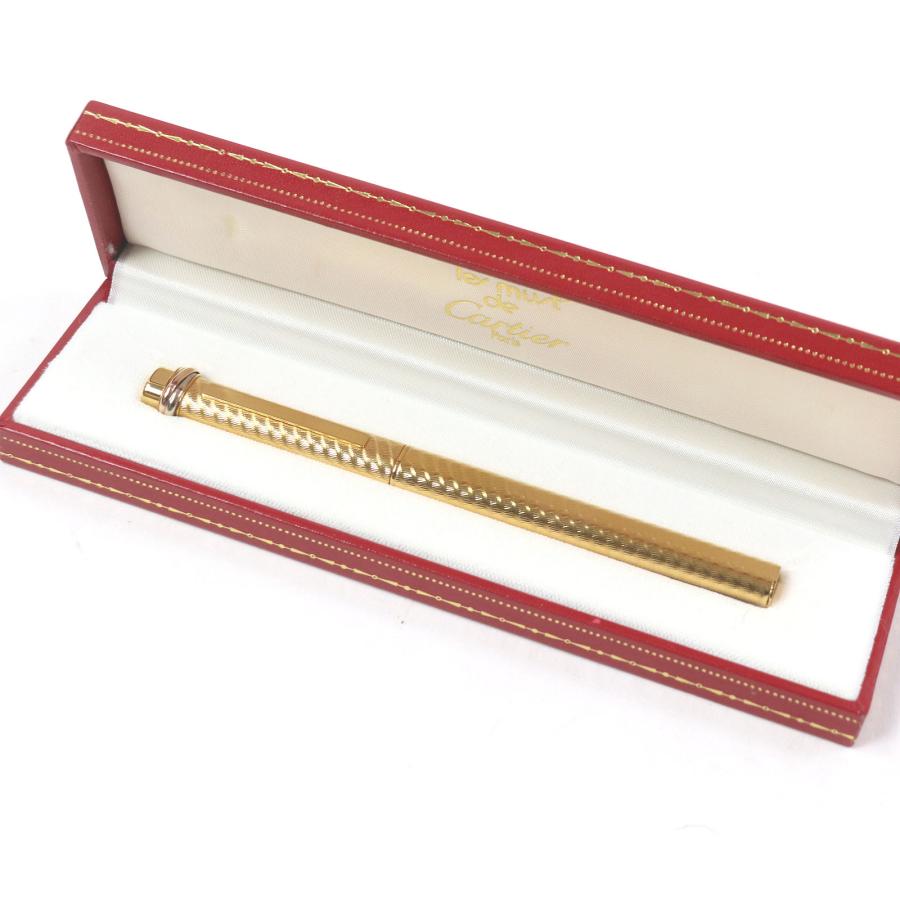 極美品□Cartier カルティエ ヴィンテージ トリニティ ドゥーブルC ウェーブ柄 キャップ式 ボールペン ゴールド ケース付き フランス製 メンズ Cartier（カルティエ） 極美品□Cartier ヴィンテージ トリニティ