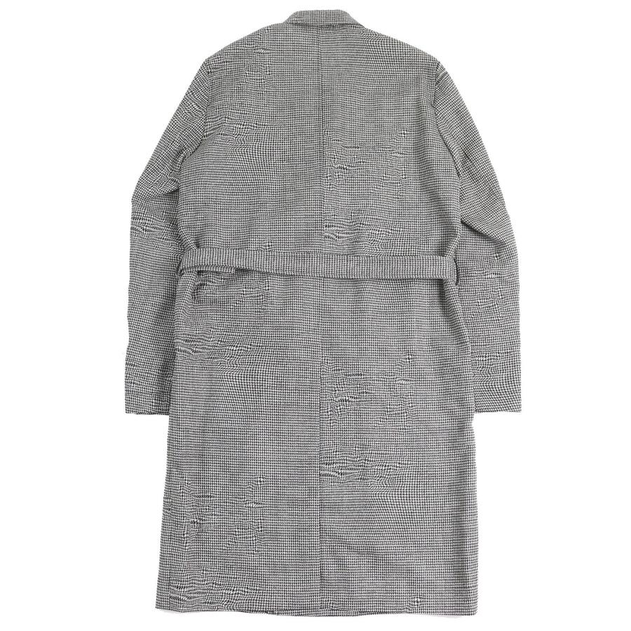 美品△DIOR ディオール オム 933C307A4602 ウール100％ CDロゴベルト付き 千鳥格子柄 ロング コート ブラック ホワイト 44 正規品 メンズの画像