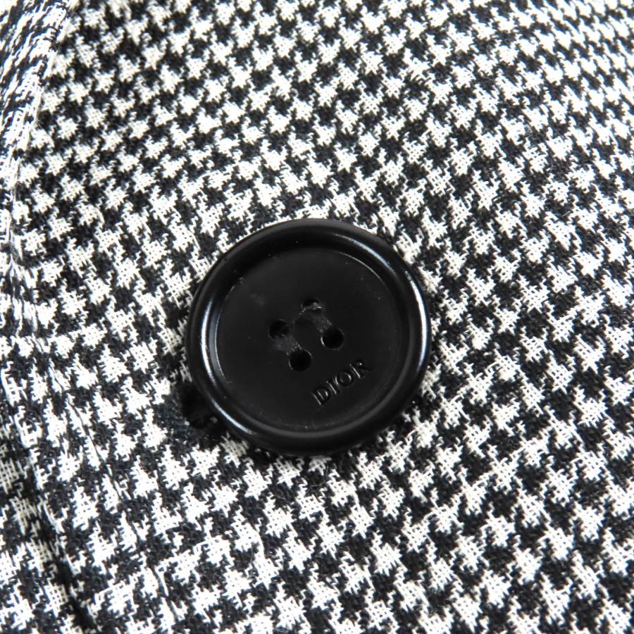 美品△DIOR ディオール オム 933C307A4602 ウール100％ CDロゴベルト付き 千鳥格子柄 ロング コート ブラック ホワイト 44 正規品 メンズの画像