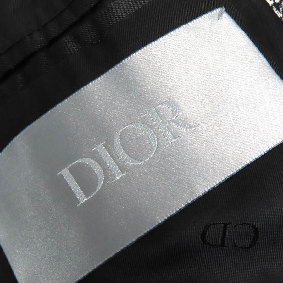 美品△DIOR ディオール オム 933C307A4602 ウール100％ CDロゴベルト付き 千鳥格子柄 ロング コート ブラック ホワイト 44 正規品 メンズの画像
