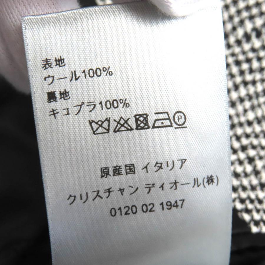 美品△DIOR ディオール オム 933C307A4602 ウール100％ CDロゴベルト付き 千鳥格子柄 ロング コート ブラック ホワイト 44 正規品 メンズの画像