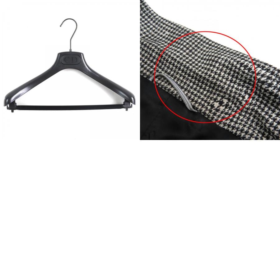 美品△DIOR ディオール オム 933C307A4602 ウール100％ CDロゴベルト付き 千鳥格子柄 ロング コート ブラック ホワイト 44 正規品 メンズの画像