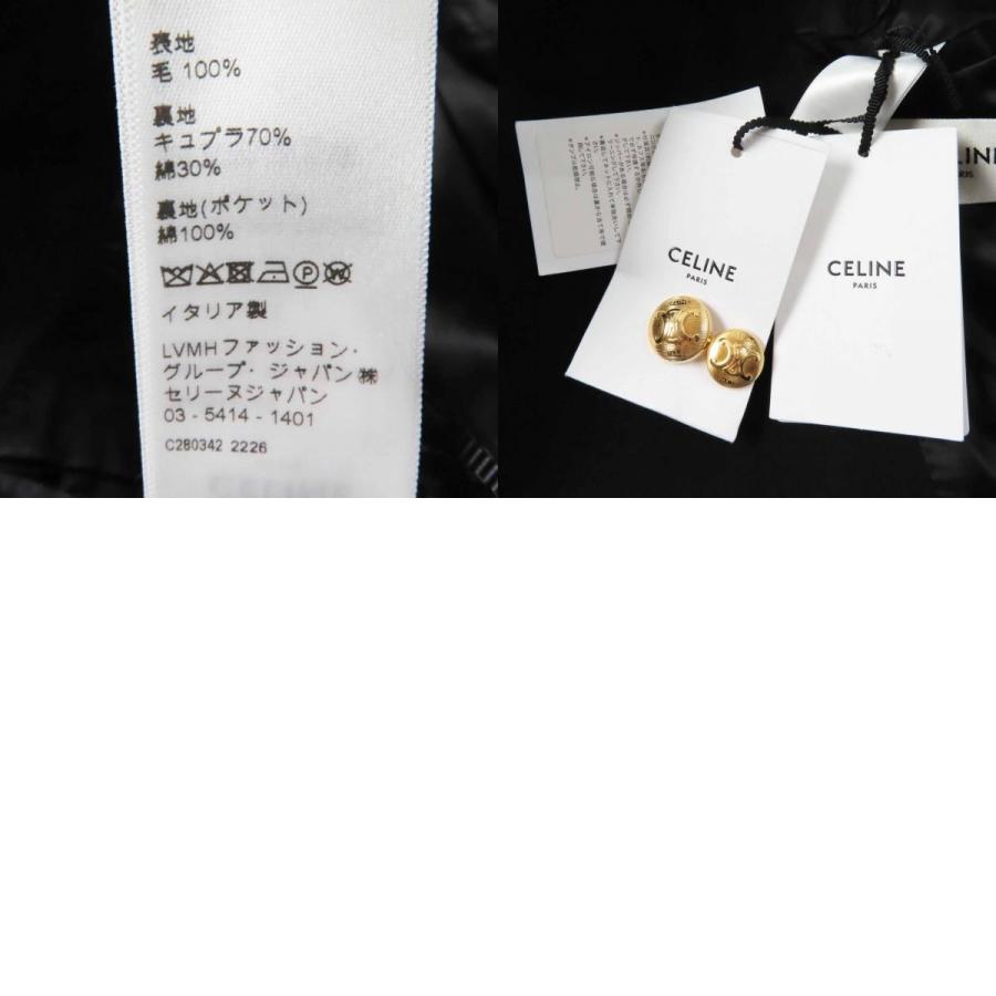 未使用品◎CELINE セリーヌ 2M06A814E ウール トリオンフ金ボタン エッグシェイプ ピーコート ブラック 36 イタリア製 正規品 レディースの画像