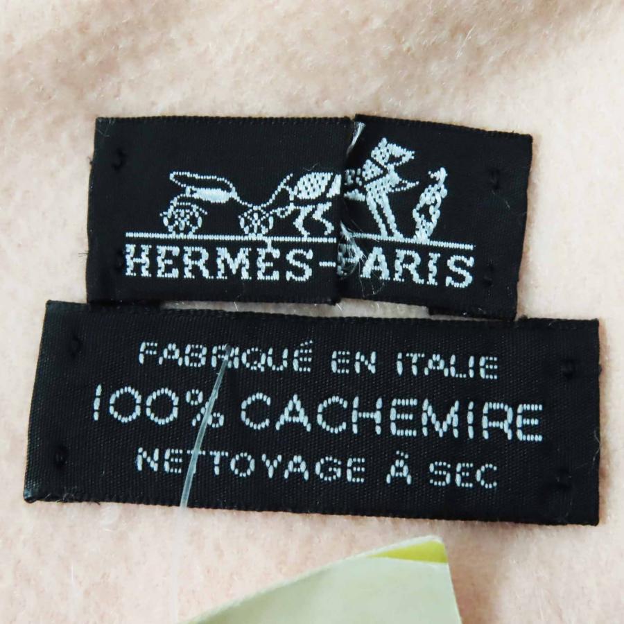 良品◎HERMES エルメス カシミヤ100％ ロゴ刺繍入り 超大判 ショール フリンジ付き ベビーピンク イタリア製 レディース HERMES（エルメス） 良品◎HERMES カシミヤ100％ ロゴ刺繍入り 超大判