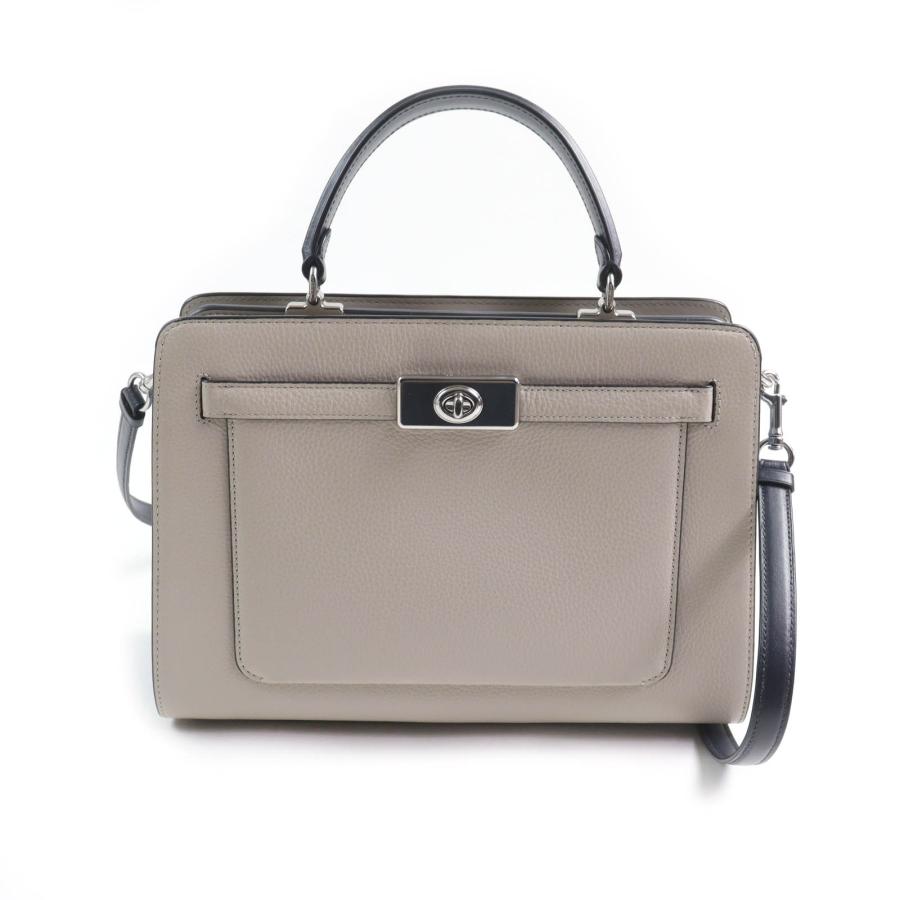 グレージュandライトブルー レザー ショルダーバッグ