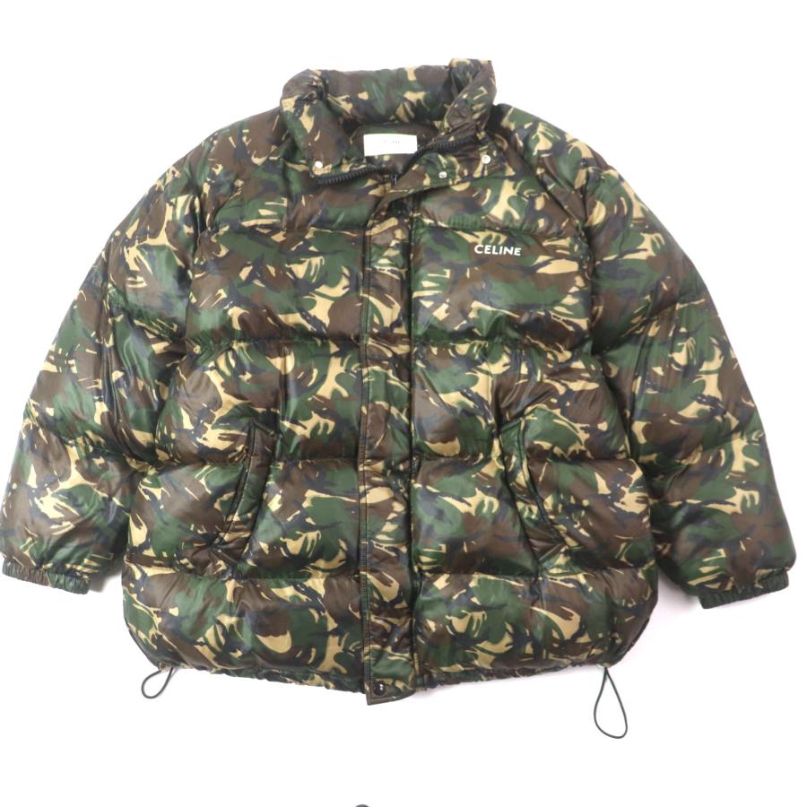 極美品▼CELINE セリーヌ 2W4300610 ロゴプリント カモフラージュ 迷彩柄 中綿入り ジップアップ ジャケット グリーン 54 正規品 メンズ CELINE（セリーヌ） 極美品▽CELINE 2W4300610 ロゴプリント