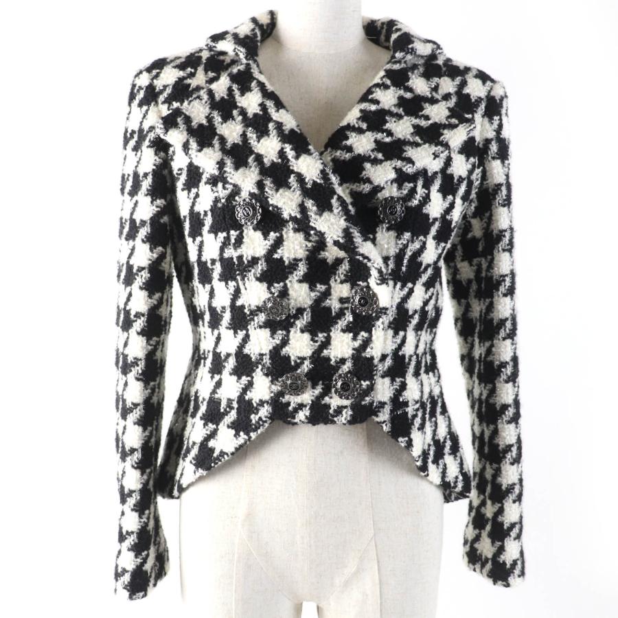 極美品☆CHANEL シャネル P62358V47832 ココマークボタン 千鳥格子柄 ツイード ジャケット ブラック ホワイト 36 仏製 正規品 レディース CHANEL（シャネル） 極美品☆CHANEL P62358V47832 ココマークボタン