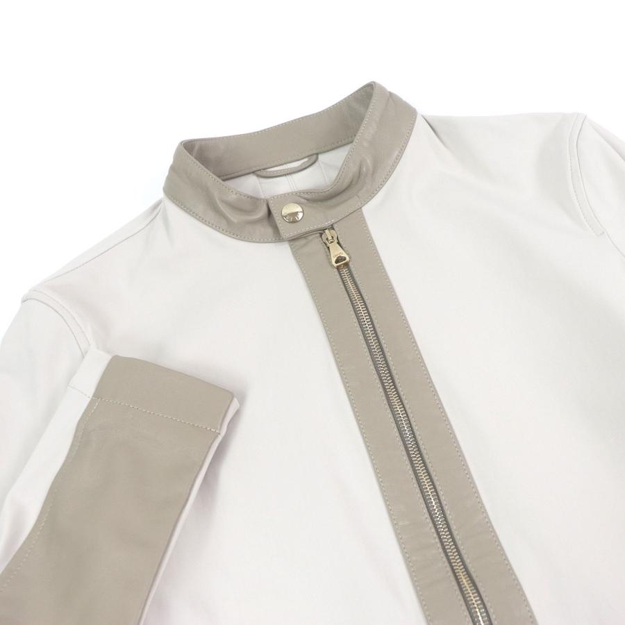 極美品□EMMETI エンメティ JURI ラムレザーパイピング WZIP シングル ライダースジャケット ベージュ 48 ハンガー付き イタリア製 正規品 メンズ 極美品□EMMETI エンメティ JURI ラムレザーパイピング WZIP