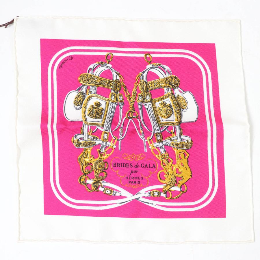 未使用品☆HERMES エルメス カレ ナノ 20CM BRIDES de GALA ブリッド ドゥ ガラ 式典用馬勒 シルク100％ BLANC/ROSE FUCHSIA スカーフ HERMES（エルメス） 未使用品☆HERMES カレ ナノ 20CM BRIDES de GALA