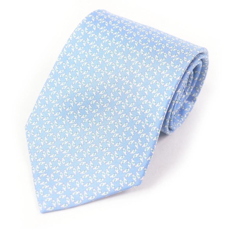 未使用品□Salvatore Ferragamo サルヴァトーレフェラガモ シルク100％ さかな 総柄 ネクタイ ブルー ケース付き イタリア製 メンズ 未使用品□Salvatore Ferragamo サルヴァトーレフェラガモ シルク100