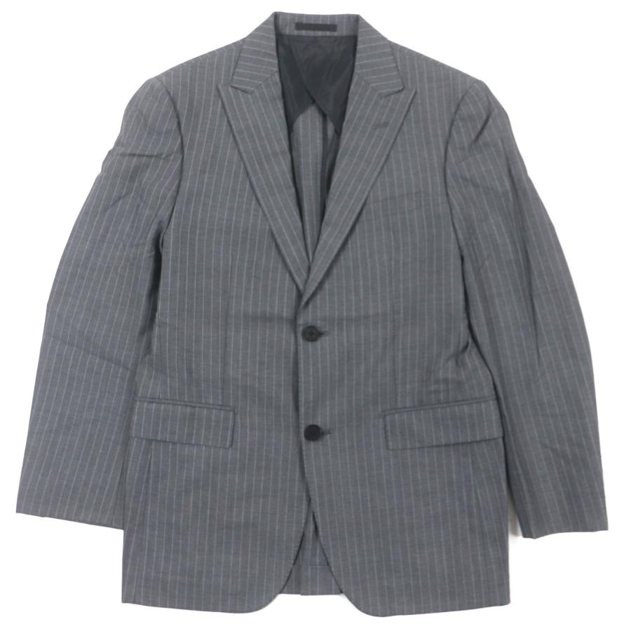 美品▼バーバリーブラックレーベル ウール スーパー100S ストライプ ロゴ入りボタン シングルジャケット テーラード 36 正規品 メンズ BURBERRY BLACK LABEL（バーバリーブラックレーベル） 美品
