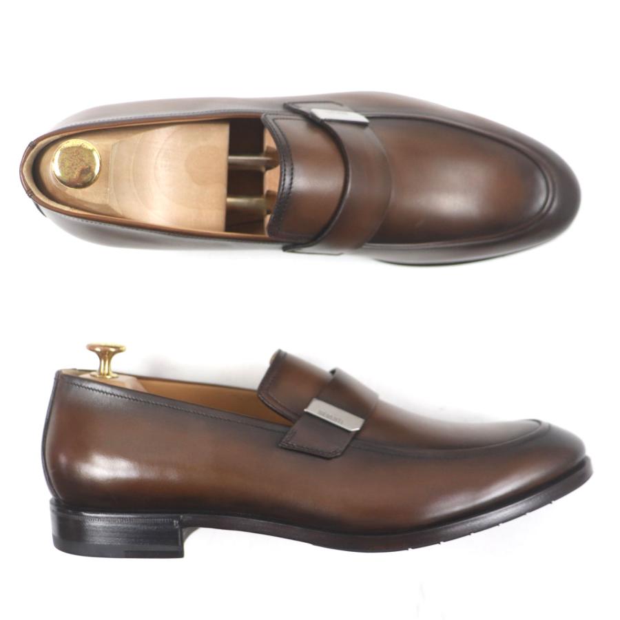 未使用品▼BERLUTI ベルルッティ リフレット パティーヌ Uチップ ロゴ刻印金具 レザー ローファー ブラウン 9.5 箱・保存袋付き イタリア製 メンズ 未使用品▽BERLUTI ベルルッティ リフレット パティーヌ Uチップ ロゴ