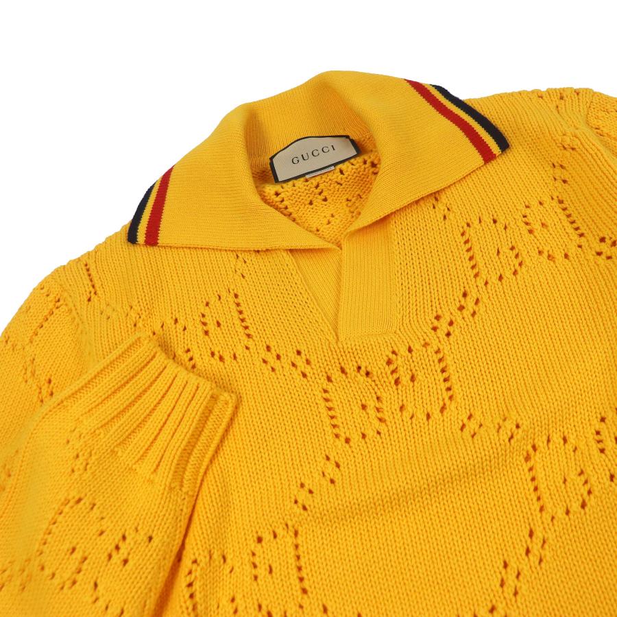 極美品□GUCCI グッチ 737654 コットン100％ パフォレーテッドGG ウェブライン セーター ニット イエロー S イタリア製 正規品 メンズ_1