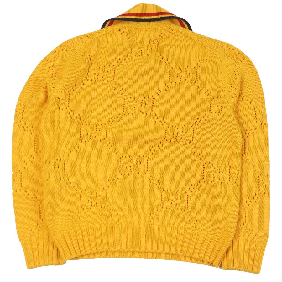 極美品□GUCCI グッチ 737654 コットン100％ パフォレーテッドGG ウェブライン セーター ニット イエロー S イタリア製 正規品 メンズ_2