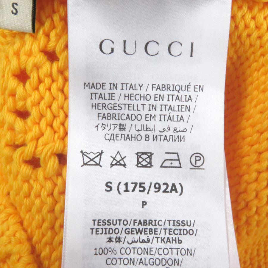 極美品□GUCCI グッチ 737654 コットン100％ パフォレーテッドGG ウェブライン セーター ニット イエロー S イタリア製 正規品 メンズ_4