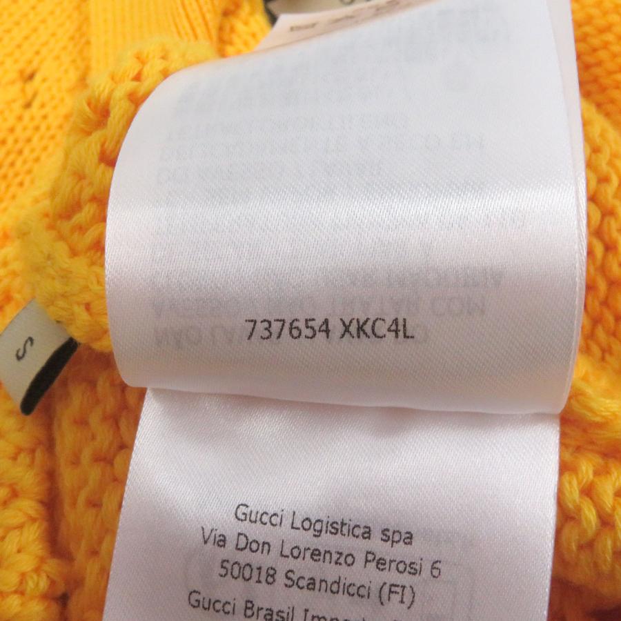 極美品□GUCCI グッチ 737654 コットン100％ パフォレーテッドGG ウェブライン セーター ニット イエロー S イタリア製 正規品 メンズ_6
