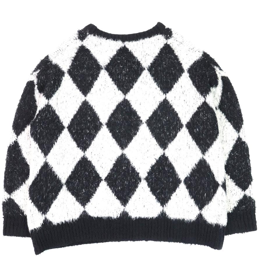 美品△CELINE セリーヌ 2AF46974T サーフスタイル アーガイル ボクシー クルーネック 長袖 ニット ブラック ホワイト系 S イタリア製 正規品 メンズ CELINE（セリーヌ） 美品△CELINE 2AF46974T サーフスタイル