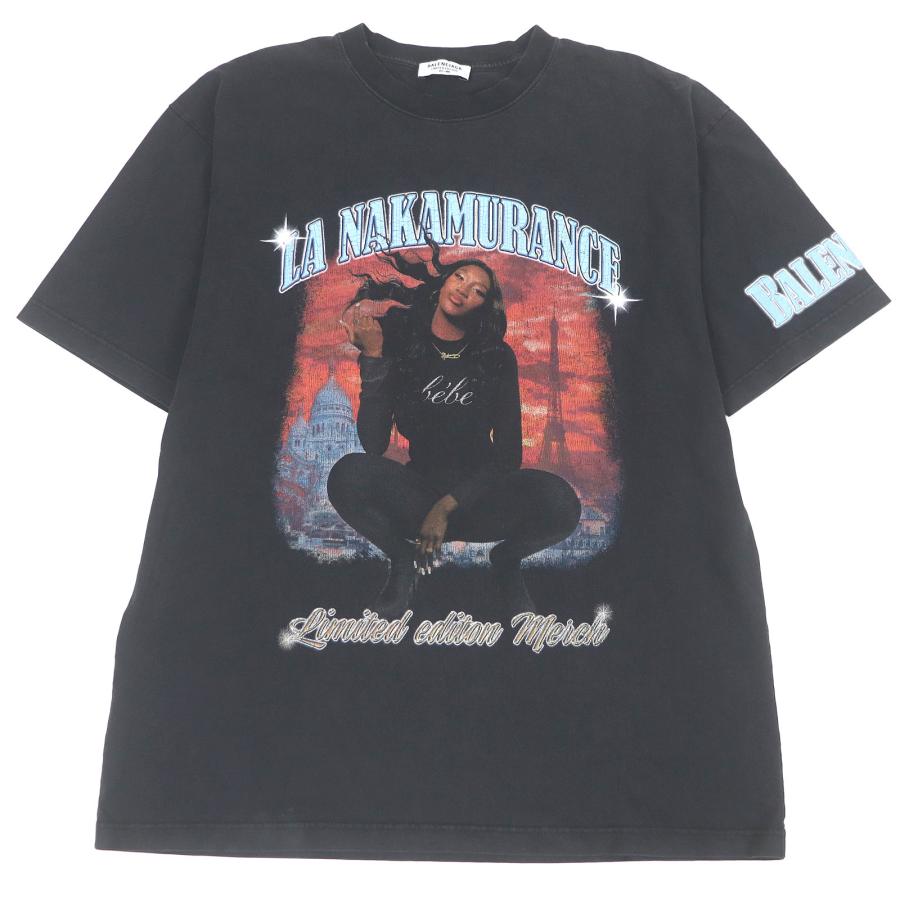美品□BALENCIAGA バレンシアガ 22SS 641655 AYA NAKAMURA USED加工 グラフィックフォト 半袖Ｔシャツ ブラック M 正規品 メンズ 355/400 BALENCIAGA（バレンシアガ） 美品□BALENCIAGA 22SS 641655 AYA