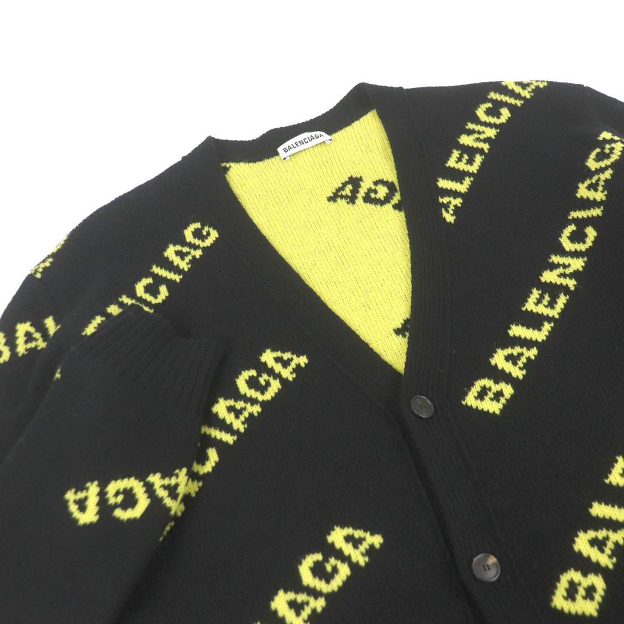 極美品□BALENCIAGA バレンシアガ 555280 ウール ジャガードロゴ オーバーサイズ ニットカーディガン ブラック S イタリア製 正規品 メンズ BALENCIAGA（バレンシアガ） 極美品□BALENCIAGA 555280 ウール