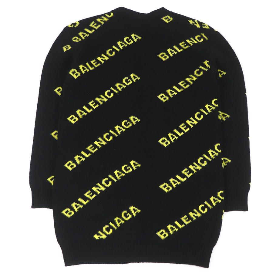 極美品□BALENCIAGA バレンシアガ 555280 ウール ジャガードロゴ オーバーサイズ ニットカーディガン ブラック S イタリア製 正規品 メンズ BALENCIAGA（バレンシアガ） 極美品□BALENCIAGA 555280 ウール