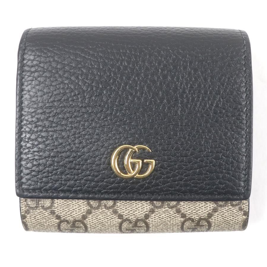 極美品□GUCCI グッチ 598587 ダブルG バイカラー ミディアム ウォレット GGスプリームキャンバス レザー ブラック 伊製 定価82500円 GUCCI（グッチ） 極美品□GUCCI 598587 ダブルG バイカラー ミディアム