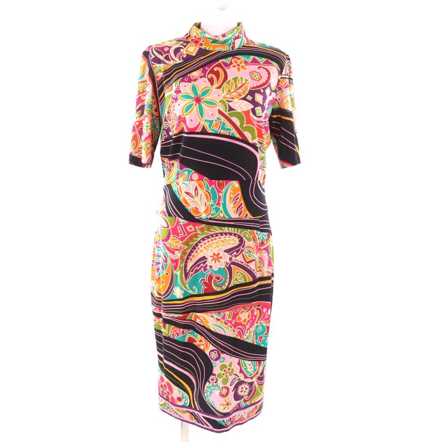 極美品★LEONARD FASHION レオナール ファッション 0340922 ウール100％ ペイズリー柄 ハイネック 半袖 ロングワンピース マルチ 4 極美品☆LEONARD FASHION レオナール ファッション 0340922 ウール100