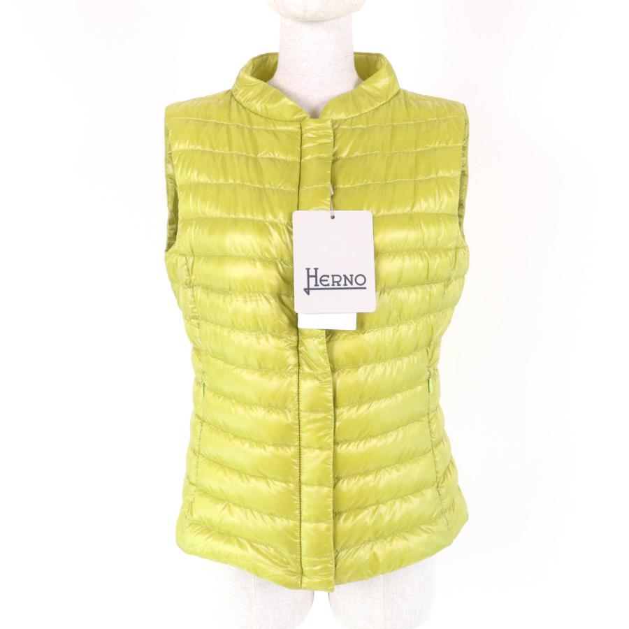 未使用品★Herno ヘルノ 2018年製 PI0601D ロゴプレート付 比翼仕立て ライトダウンベスト アウター グリーン系 44 正規品 HERNO（ヘルノ） 未使用品☆Herno 2018年製 PI0601D ロゴプレート付