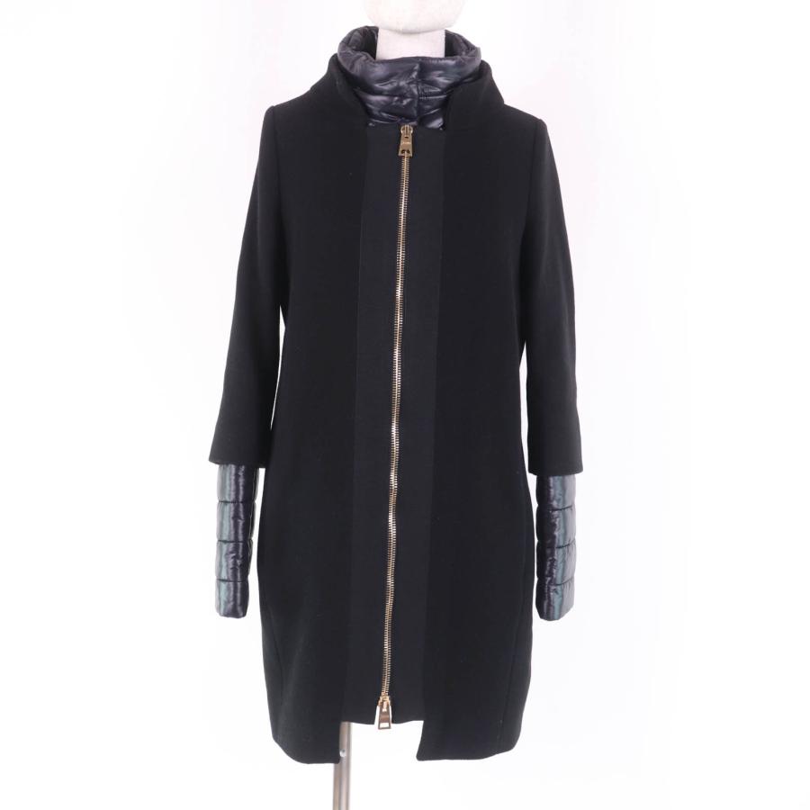 美品☆Herno ヘルノ CA0089D ウール切替 3WAY レイヤードデザイン デタッチャブル パネルコート ブラック 42 伊製 正規品 レディース HERNO（ヘルノ） 美品☆Herno CA0089D ウール切替 3WAY レイヤード