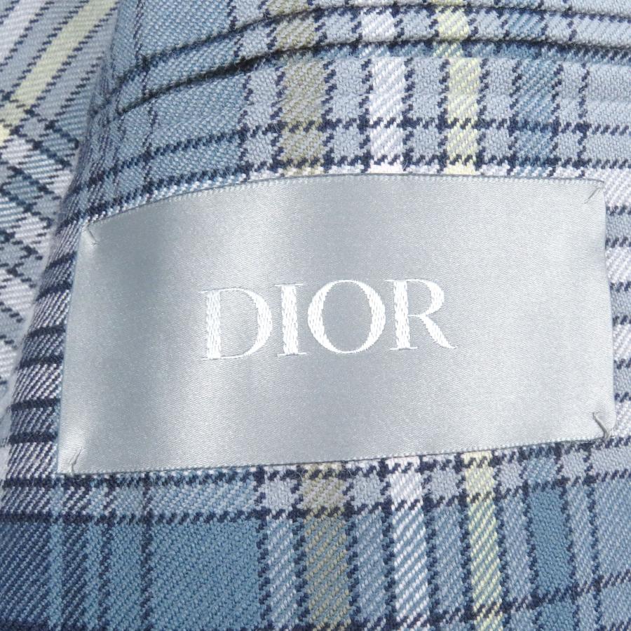 美品□DIOR ディオール オム 2025年製 513C350A6471 ロゴ刺繍 裏チェック柄 バルマカーンコート ネイビー 48 イタリア製 正規品 メンズの画像