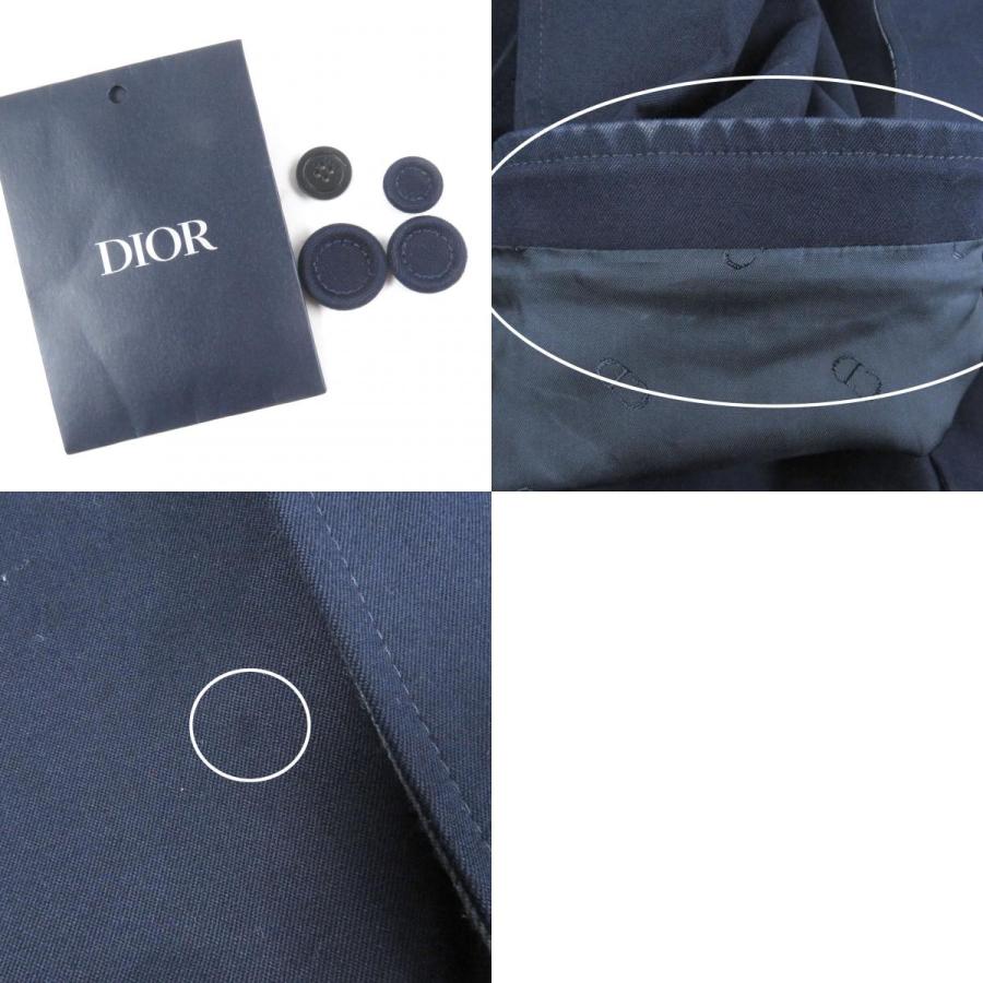 美品□DIOR ディオール オム 2025年製 513C350A6471 ロゴ刺繍 裏チェック柄 バルマカーンコート ネイビー 48 イタリア製 正規品 メンズの画像