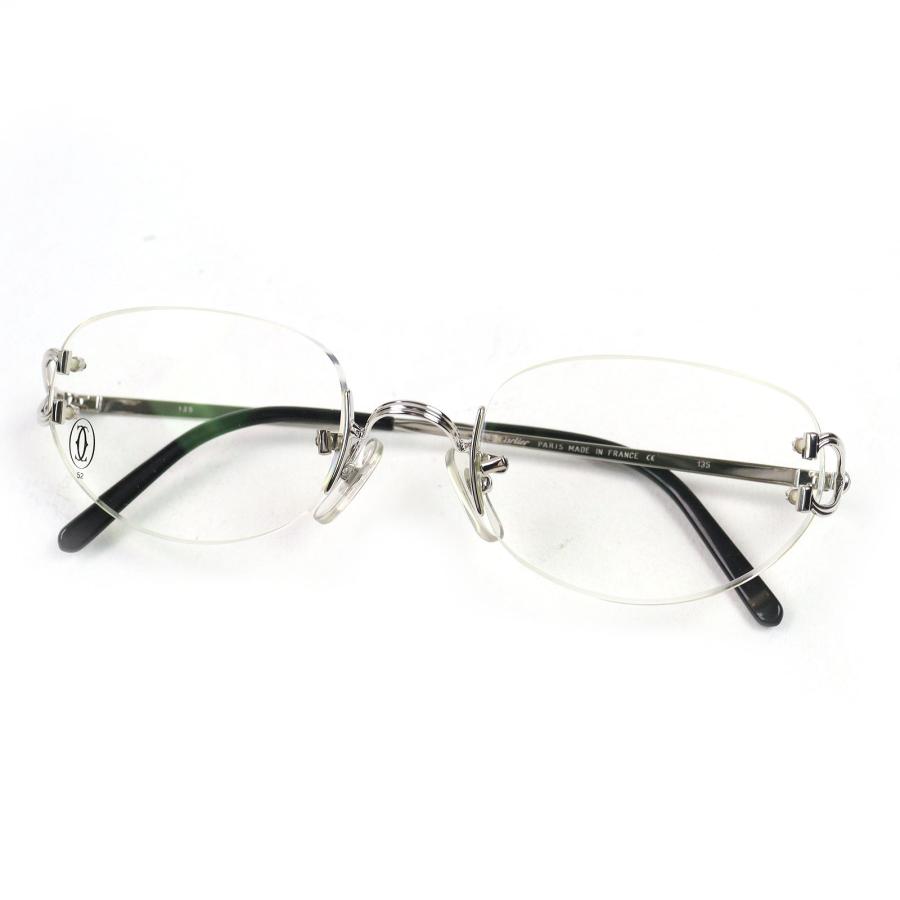 極美品△Cartier カルティエ トリニティ リムレス ツーポイント メガネ 眼鏡 アイウェア シルバー ブラック □20 135 デモレンズ 仏製 Cartier（カルティエ） 極美品△Cartier トリニティ リムレス ツー