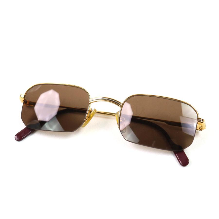 極美品△Cartier カルティエ トリニティ ハーフリム サングラス アイウェア ゴールド ボルドー 51□23 140 デモレンズ フランス製 メンズ Cartier（カルティエ） 極美品△Cartier トリニティ ハーフリム