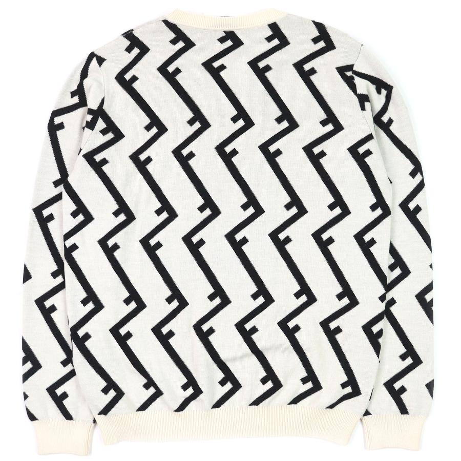 極美品△FENDI フェンディ FZZ489 ウール100％ FFモチーフ 総柄 クルーネック 長袖 ニット セーター アイボリー ブラック 54 イタリア製 正規品 メンズ FENDI（フェンディ） 極美品△FENDI FZZ489 ウール100％ FFモチーフ 総