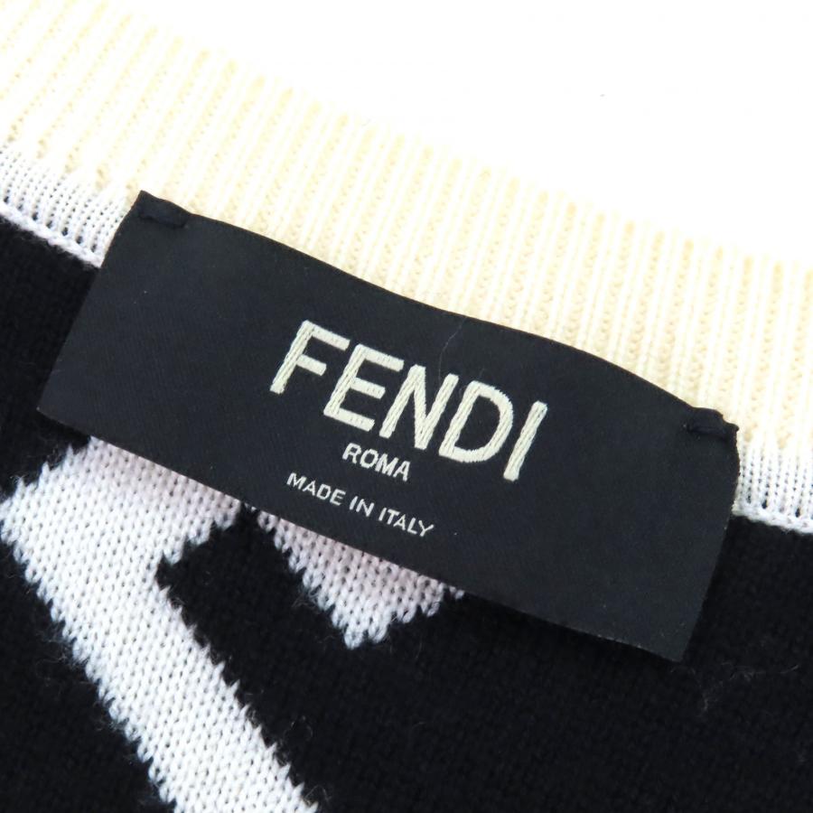 極美品△FENDI フェンディ FZZ489 ウール100％ FFモチーフ 総柄 クルーネック 長袖 ニット セーター アイボリー ブラック 54 イタリア製 正規品 メンズ FENDI（フェンディ） 極美品△FENDI FZZ489 ウール100％ FFモチーフ 総