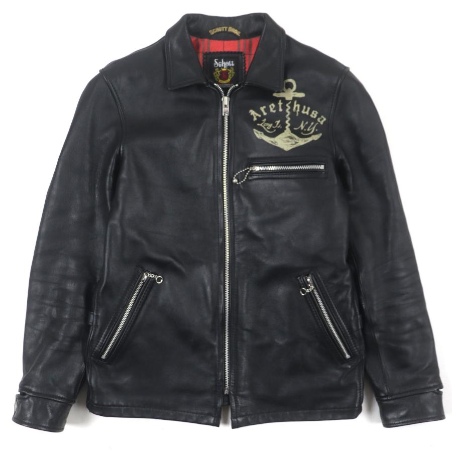 美品▼schott ショット 3141022 LONG  ロングアイランド レザー ジップアップ シングル ライダースジャケット S 正規品 メンズ Schott N.Y.C（ショット） 美品▽schott 3141022 LONG ISLAND ロング