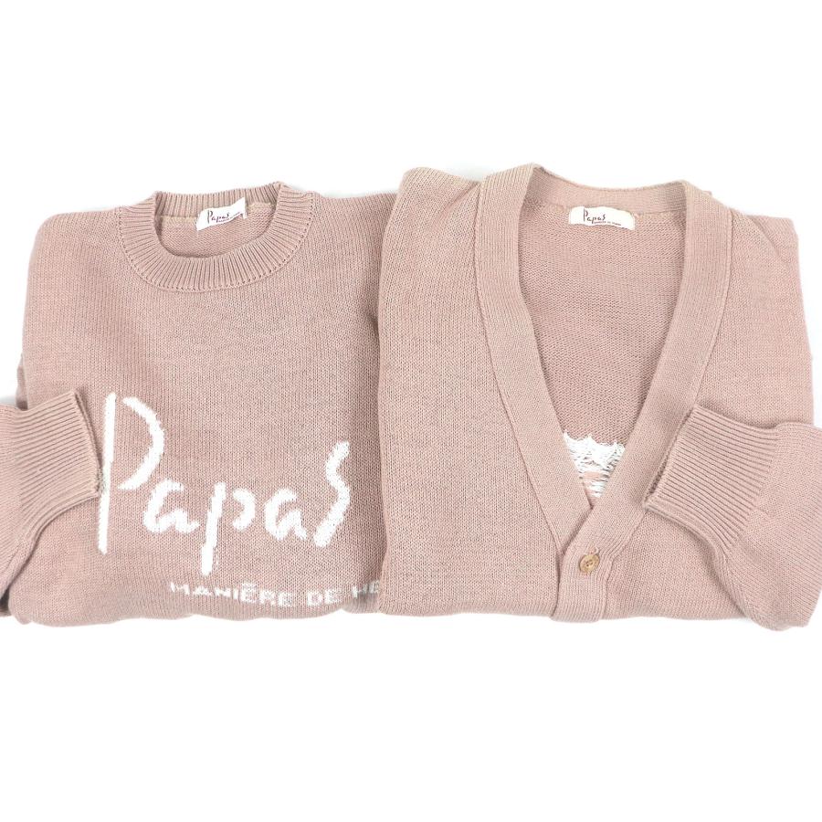 美品□Papas パパス コットン100% ロゴ入り ロングスリーブ セーター
