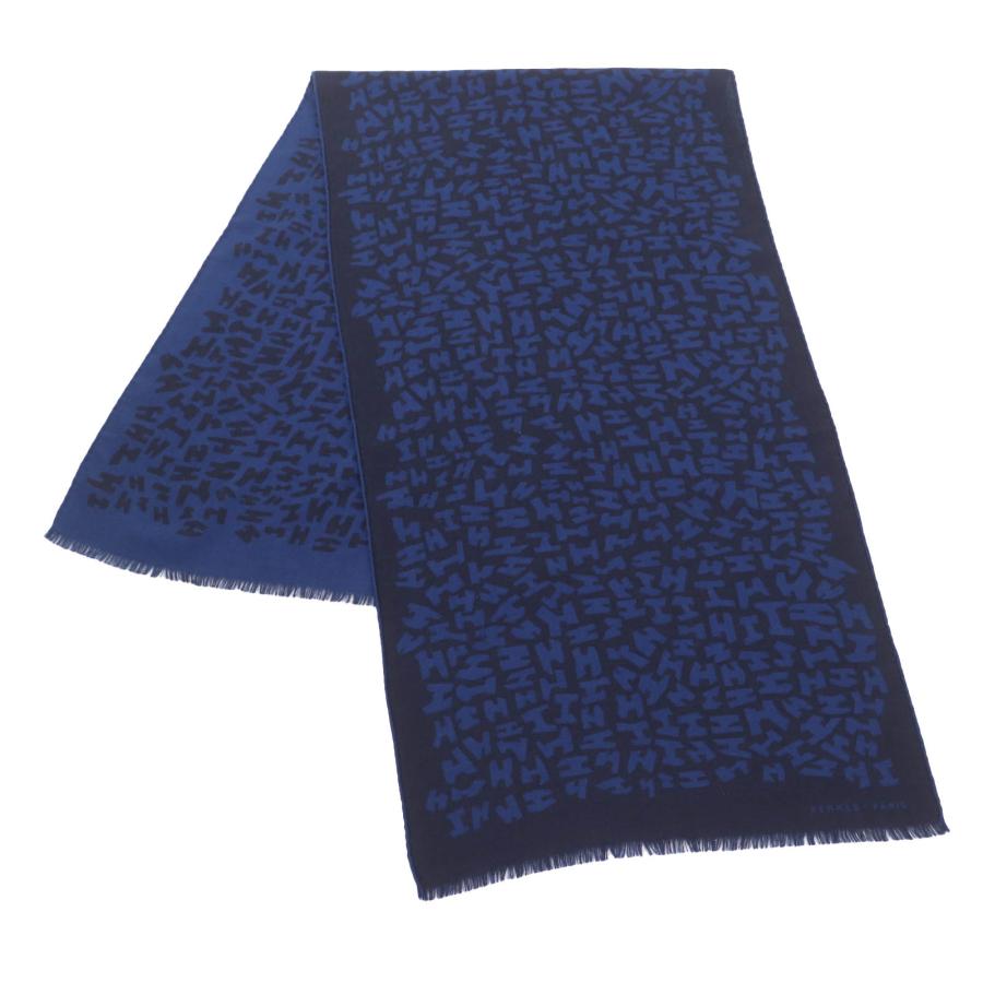 HERMES（エルメス） 美品◇HERMES カシミヤ シルク混 Hロゴ 総柄 ミニ 
