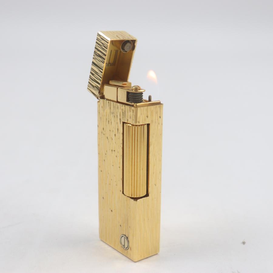 極美品◆dunhill ダンヒル ラッカー スクエア ロゴ ローラー式 ガスライター ブラック（ラメ）×ゴールド 着火◎ ケース付き dunhill（ダンヒル） 極美品▽Dunhill スクエア 総柄 ロゴ入り
