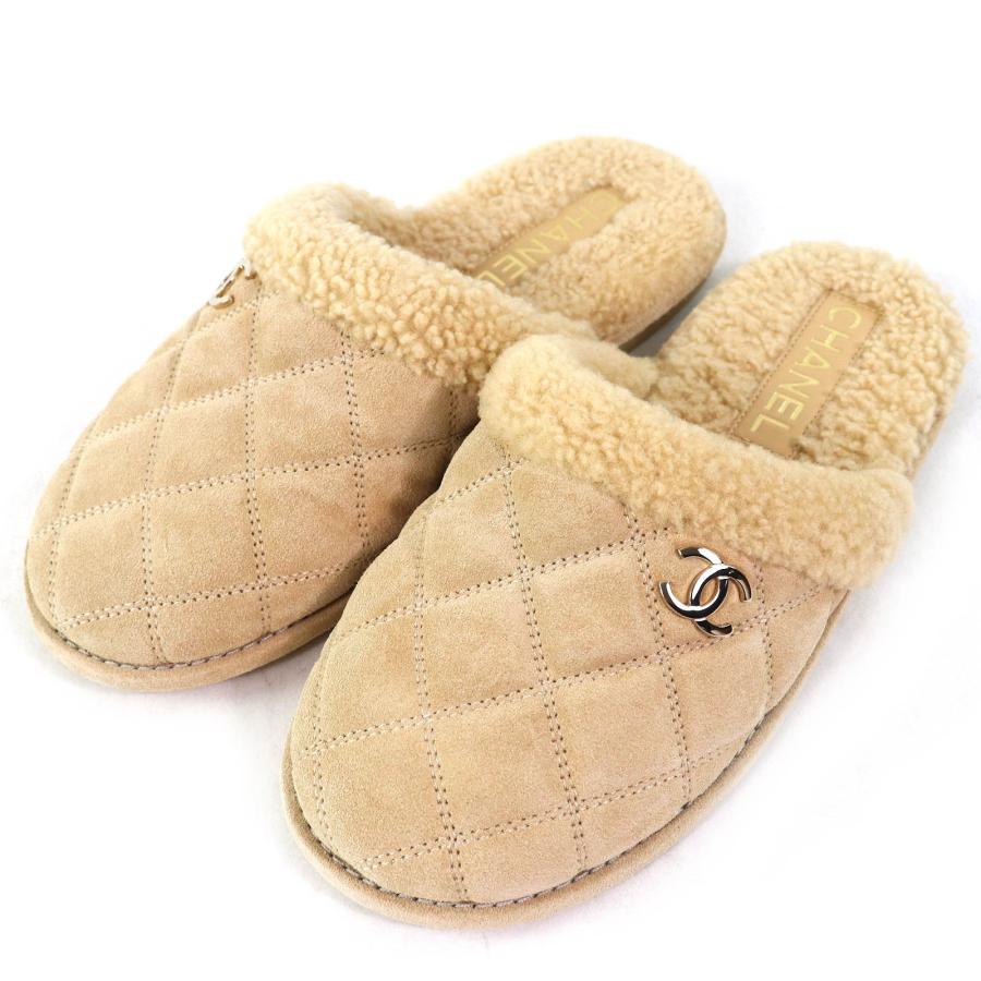 未使用品△CHANEL シャネル 23AW G45121 ココマーク マトラッセ ボア スリッパ ルームシューズ ミュール ベージュ 36 伊製 レディース CHANEL（シャネル） 未使用品△CHANEL 23AW G45121 ココマーク
