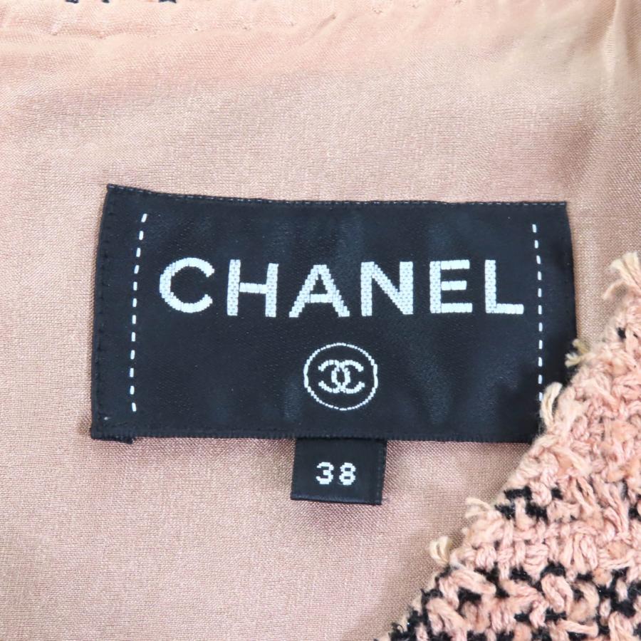 極美品★CHANEL シャネル P57978 裏地シルク100％ ココ金具付 Vネック フレンチスリーブ 膝丈 ツイード ワンピース ブラウン 38 正規品_6