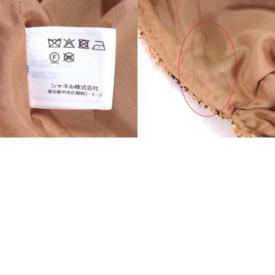 極美品★CHANEL シャネル P57978 裏地シルク100％ ココ金具付 Vネック フレンチスリーブ 膝丈 ツイード ワンピース ブラウン 38 正規品_9