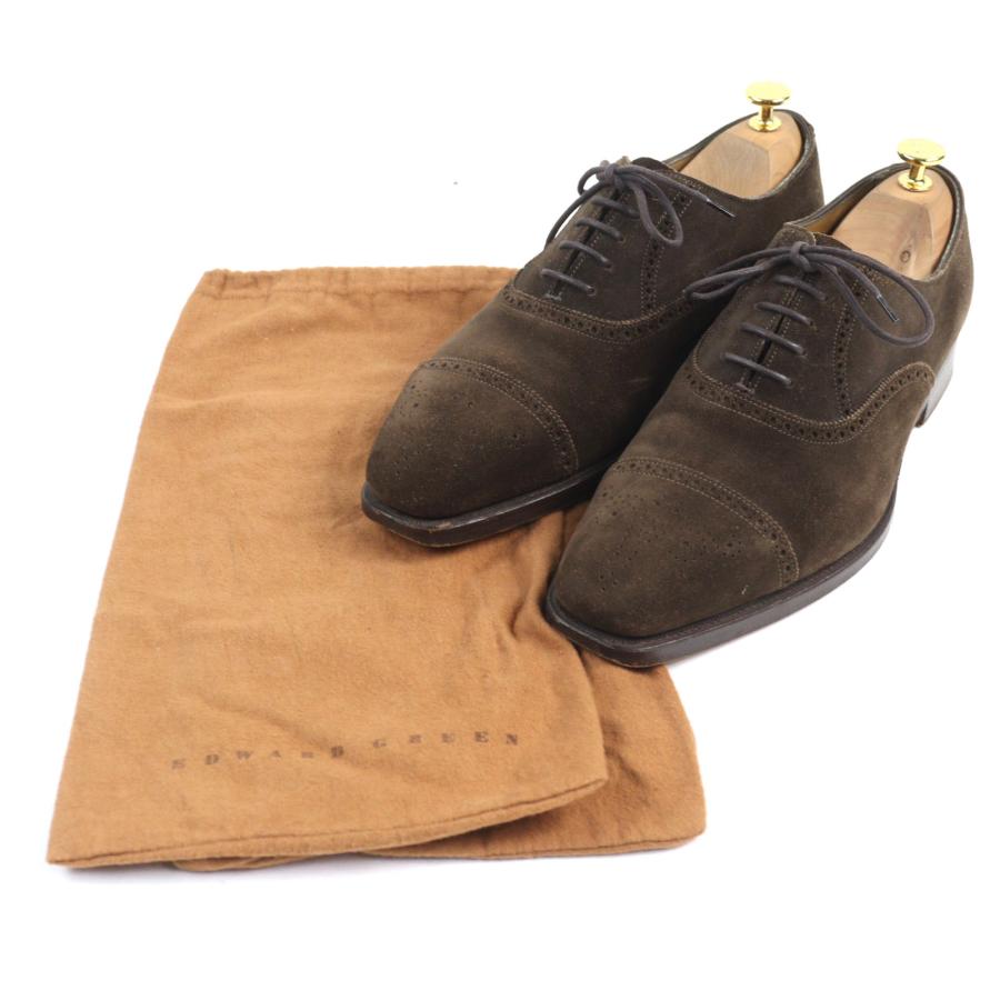 EDWARDGREEN☆タバコスエード☆セミブローグシューズ☆ブラウン8 美品○EDWARD GREEN エドワードグリーン CADOGAN カドガン スウェード