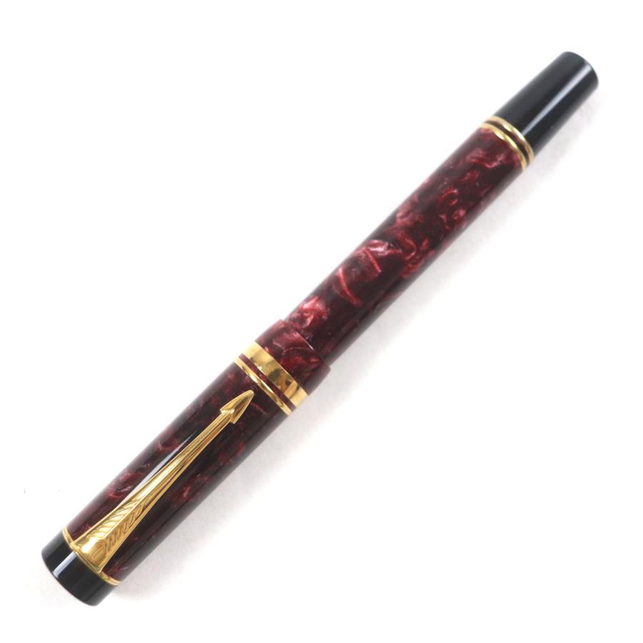 良品▼PARKER パーカー デュオフィールド マーブルレッド インターナショナル 18K Fニブ 万年筆 レッド ゴールド ブラック UK製 メンズ 良品▽PARKER パーカー デュオフィールド マーブルレッド