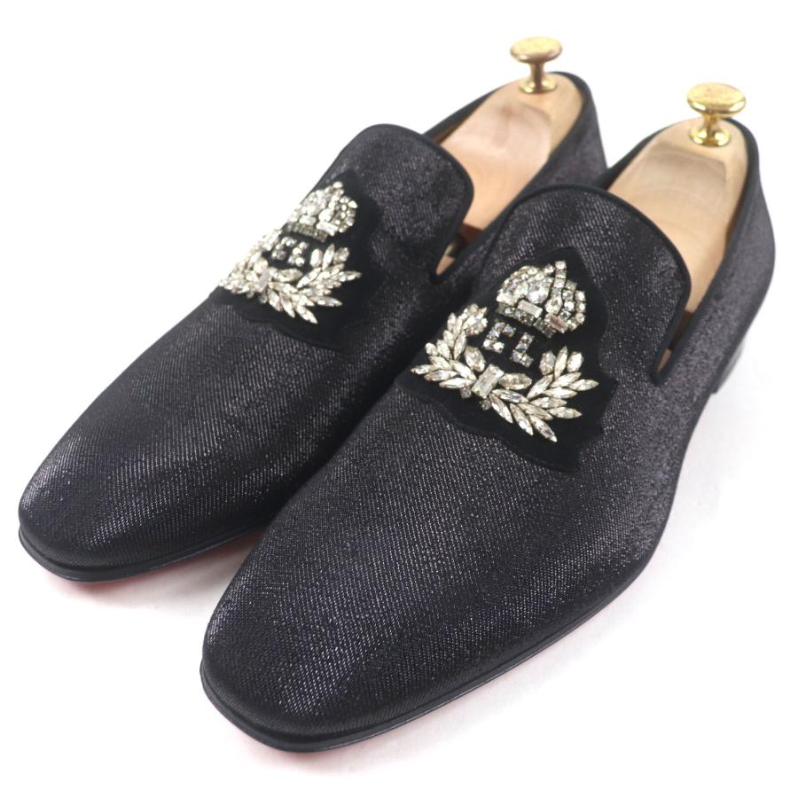 極美品▼Christian Louboutin クリスチャンルブタン ダンデライオン ラインストーン ローファー スリッポン ブラック 42.5 袋付き メンズ Christian Louboutin（クリスチャンルブタン） 極美品▽Christian