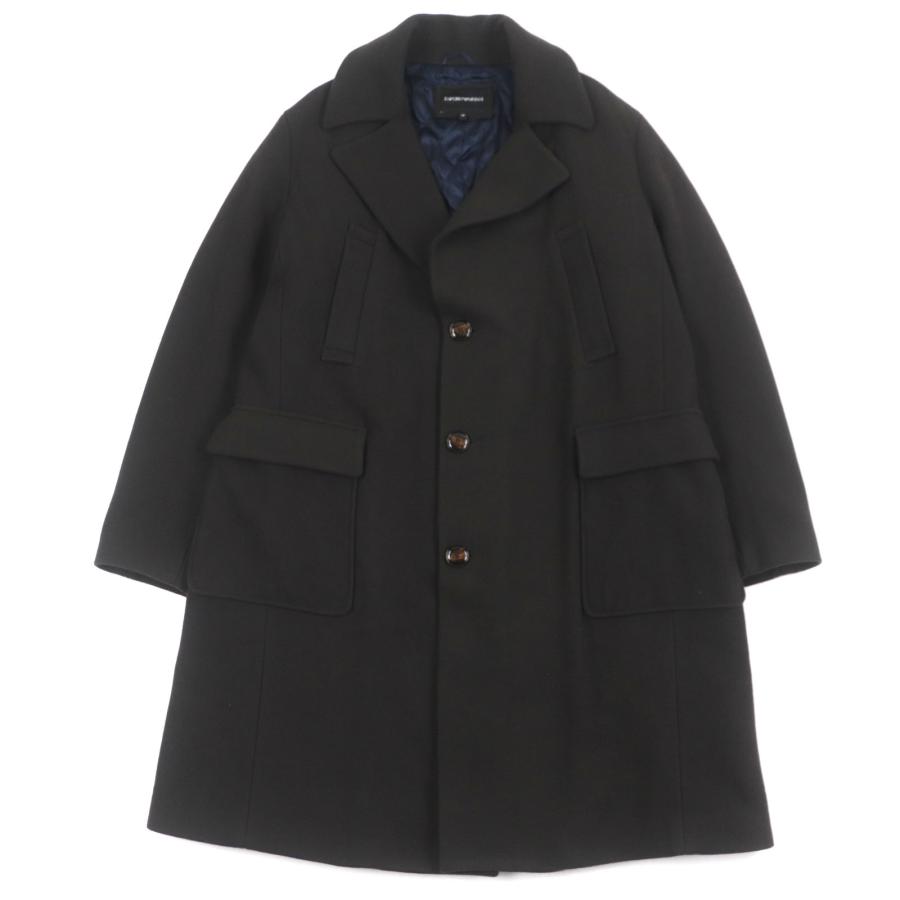 極美品▼EMPORIO ARMANI エンポリオ アルマーニ バージンウール80% ロゴ入りボタン 中綿入 シングル チェスターコート 50 正規品 メンズ EMPORIO ARMANI 極美品▽EMPORIO エンポリオ アルマーニ バージン
